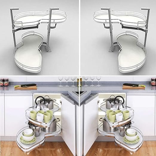 WJYTDHIQS Schrank mit 2 Ebenen, Karussell Doppelregal, Küchenschrank Jalousien Ecke, für verstellbare Höhe, Linker Schwing- 900 mm, Soft Close Hand offen(rechts offen)
