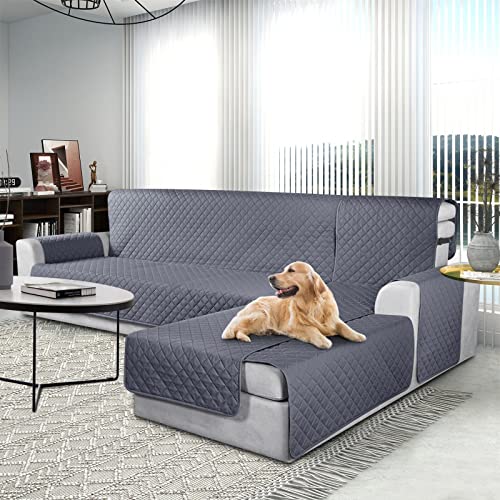 Kincam Sectional Couch Covers 100% Waterproof L Shaped Sofa Covers 3Pcs Sofa Slipcovers For Sectional Chaise Slipcover For Pets Kids, Small/Dark Gray #TOP4