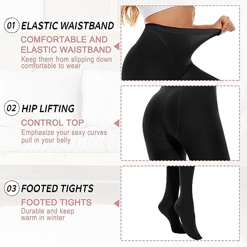Century Star Womens Tights Opaque Pantyhose Ballet Tights Dance Stockings Run Resistant High Waisted 80D Control Top White Medium-Large thumb #3