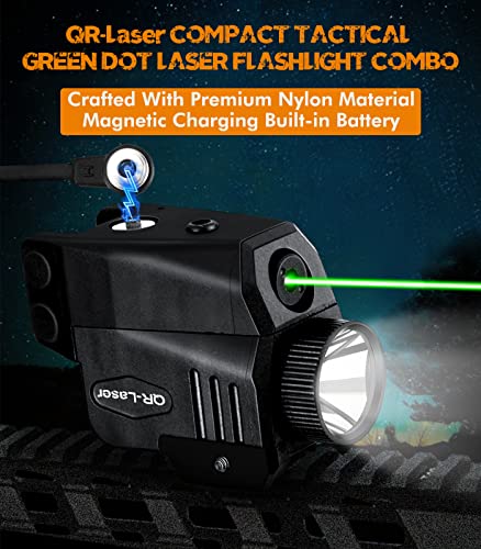 Qr-Laser Green Laser Sight Gun Light Combo 500 Lumens Tactical Flashlight Magnetic Rechargeable With Strobe Function For Pistol Handgun Glock Rifles Dot With Picatinny Rail Mount #TOP2