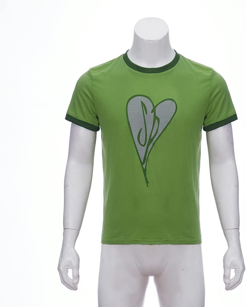VintageCos Scott Pilgrim Cosplay Costume Heart Ringer Shirt Green Printed T-Shirt Men Casual Short Sleeve Top