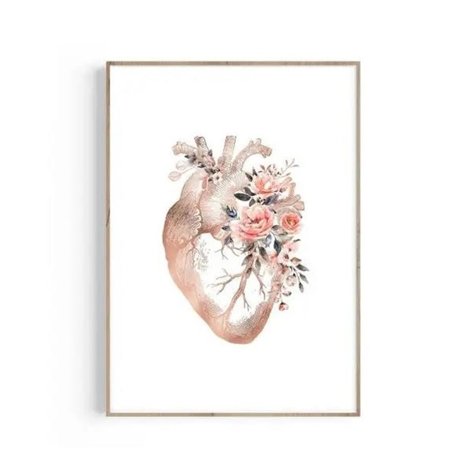Póster de anatomía del corazón XENITE de 50x70cm con diseño artístico floral en lienzo