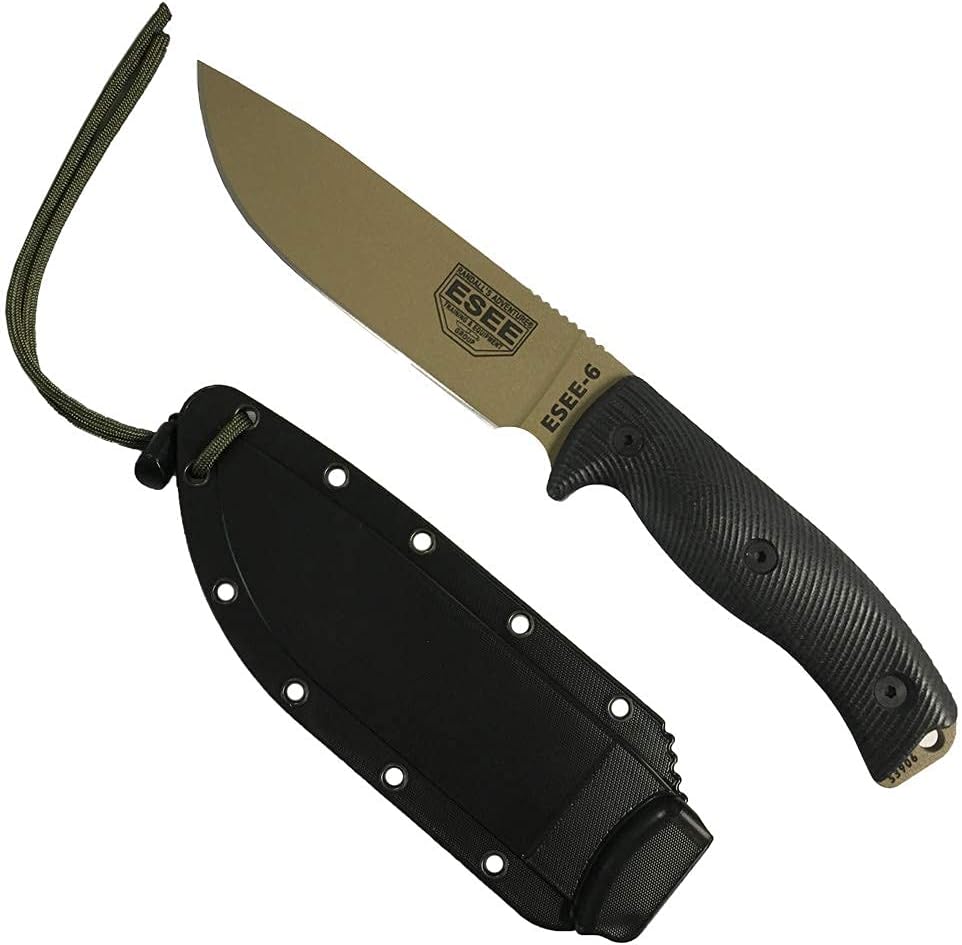 6 1095 Carbon Steel, Black Sheath (Dark Earth Blade, Black G10 3D Handle)