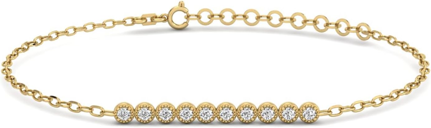 Gelin 0.12 ct. t.w. Diamond Women's 10K Solid Gold Horizontal Bar Bracelet, Simple Delicate Bracelet, Handmade Minimalist Jewelry, F-G Color, VS2, 6+1 inches, Adjustable