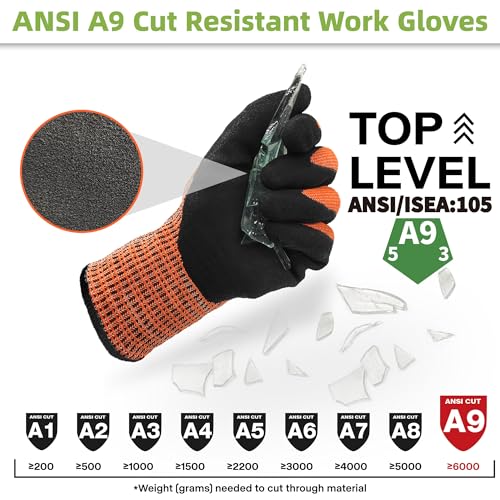 Image of Schwer 12 Pairs ProGuard High Level Cut Resistant Work Gloves PR3326 for Extreme Protection,ANSI A9 Cut Gloves with Reinforced Thumb, Non Slip, Breathable, Durable, Touch-screen, Orange XL