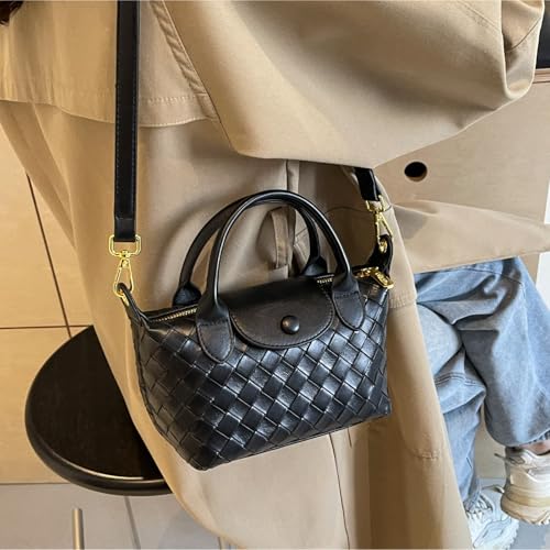 Waiyqju Kleine Größe, geflochtenes Luxus-Leder, mit Tragegriff oben, modisch, für Reisen, Alltag, Violett