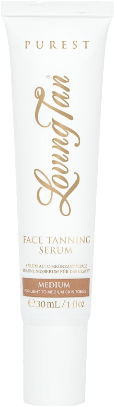 Purest Face Tanning Serum, Medium - Sunless Tanner Made From 97% Certified Organic & Naturally Derived Ingredients, 5+ Self Tanner Applications, Cruelty Free, Vegan - 1 Fl Oz
