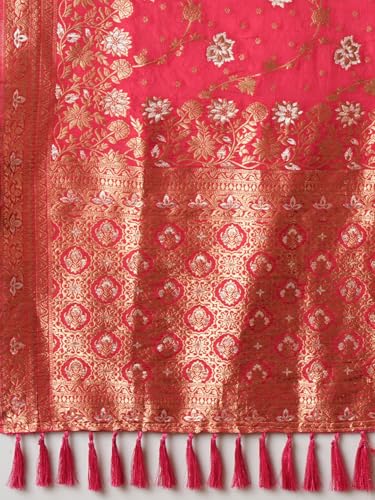 Image of Women's Georgette Kanjeevaram Saree with Woven Ethnic Motif Design, Unstitched Blouse Piece