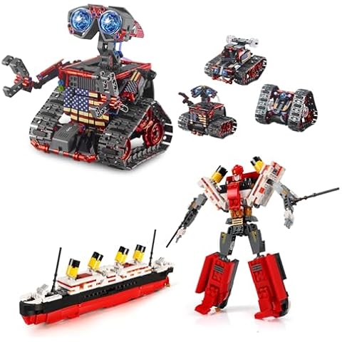 JOJO&Peach 2 in 1 Titanic Model & Transform Robot Building Kit, 4 in 1 Wall Robot/Stunt Car/Triangle Robot Cover