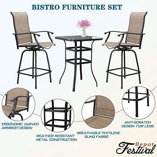 Festival Depot 40" Bar Height Outdoor Patio Bistro Table Metal Square Side Table Tempered Glass Top All Weather (31.5"X 31.5"X 41.2"H) #TOP2