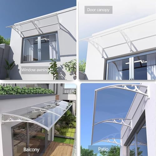 Auvent de porte en polycarbonate avec support incurvé gris - 5