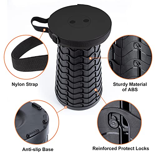 Tiovo Folding Camping Stool, Square Collapsible Portable Stool With Seat Cushion & Nylon Bag, Sturdy Lightweight Telescoping Foldable Stool For Adults Camp Max Load550Lb (（No Accessories）Round Black) #TOP4