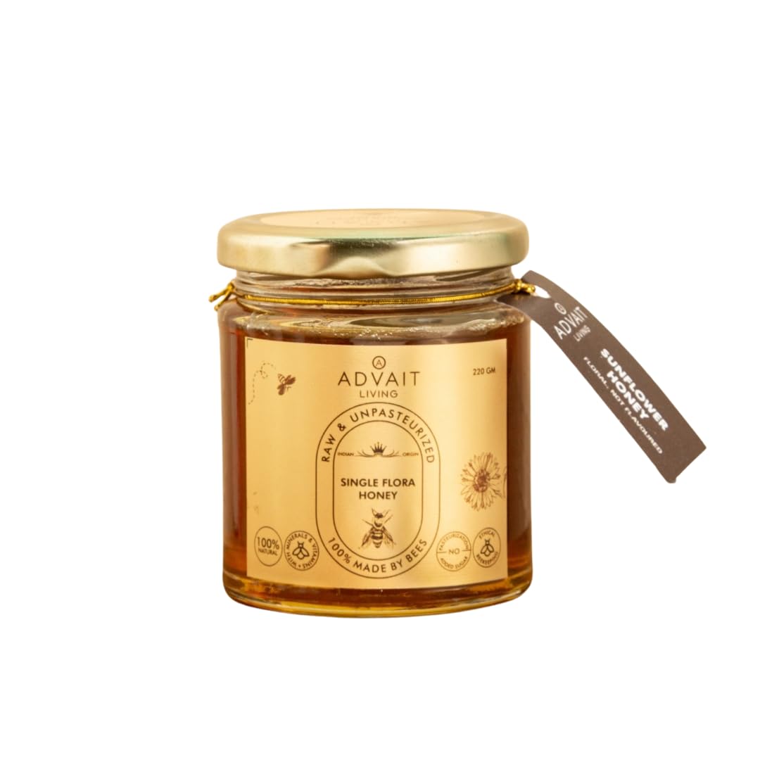 Advait Living Single Flora Honey | No Additives or Preservatives | Ideal for Teas Desserts Cooking Sweetening Beverages Sauces and More | 220G