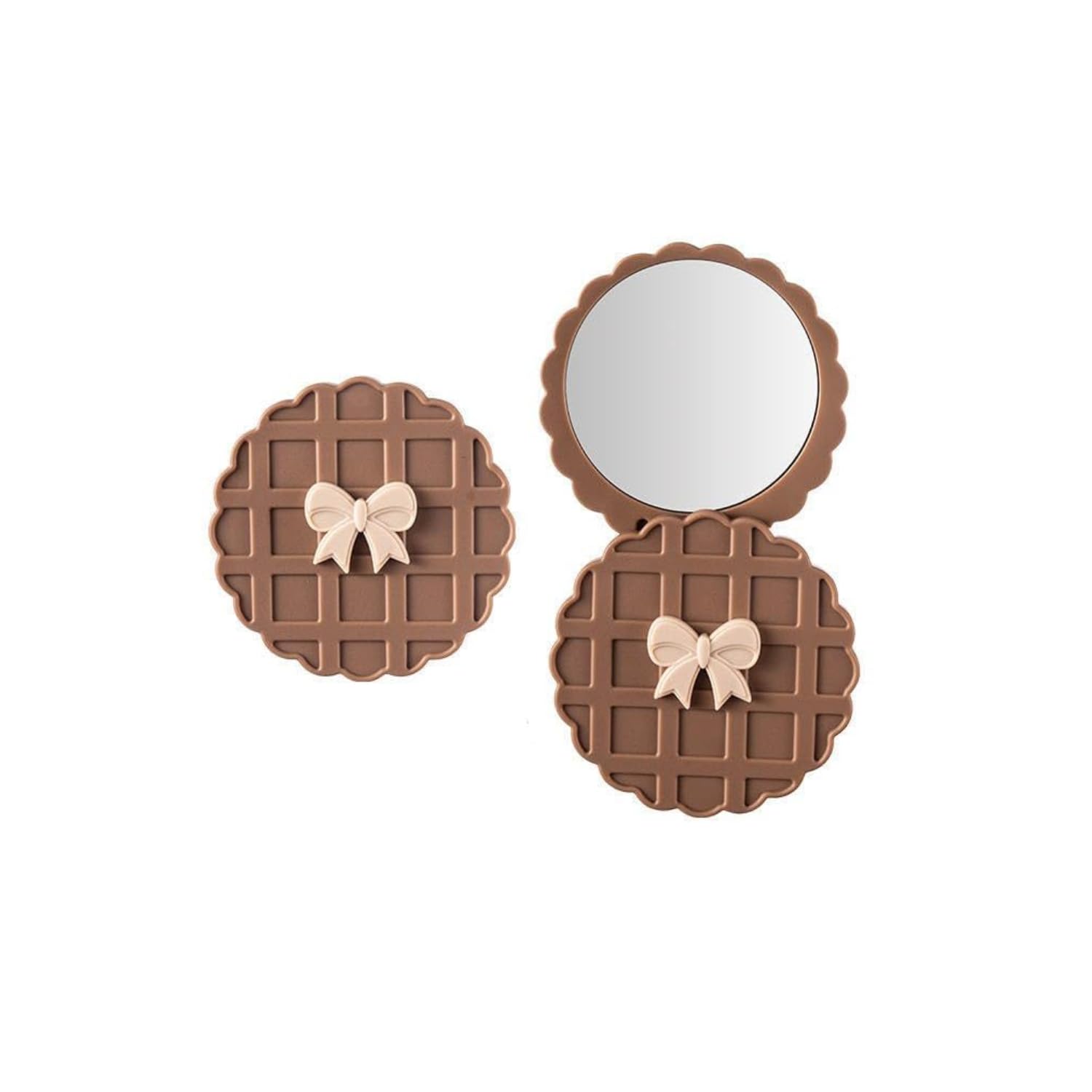 Premium Cute Round Makeup Mirror Decorative Bow Design Portable Handheld & Tabletop Cosmetic for Women Girls Aesthetic Vanity Bedroom, Dressing Table, College, Gift Purpose Lightweight (Brown)-image-42