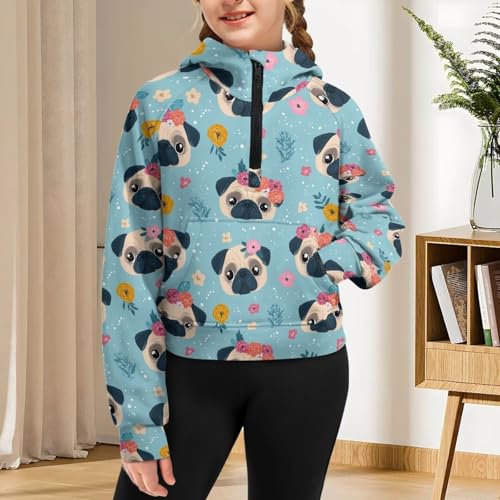 Uourmeti Girls Half Zip Up Sweatshirts Long Sleeve Drop Shoulder Cropped Hoodies with Pockets4