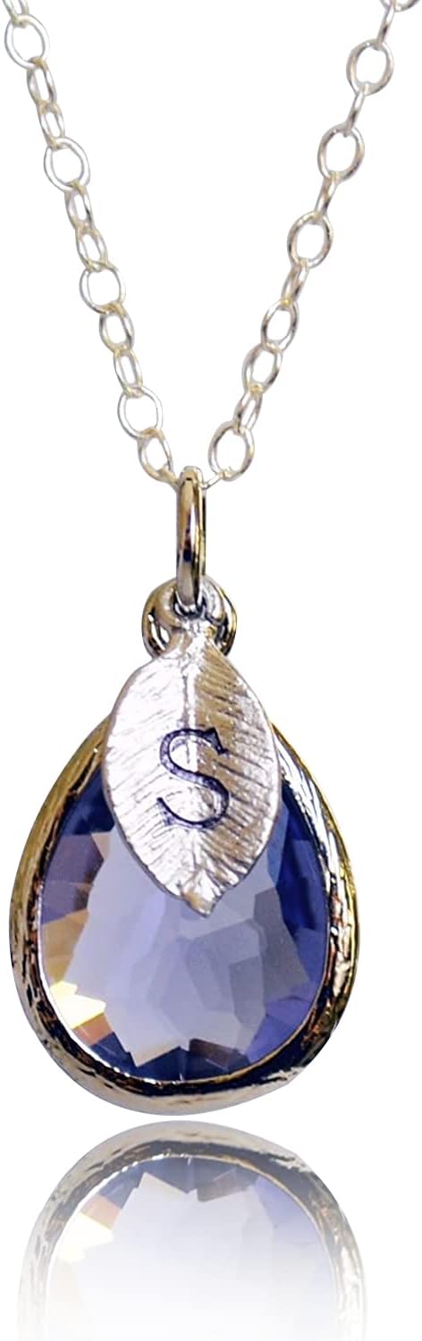Personalized, Teardrop Birthstone Necklace, Bridesmaid Necklace, Custom Initial Necklace, Gift for Her