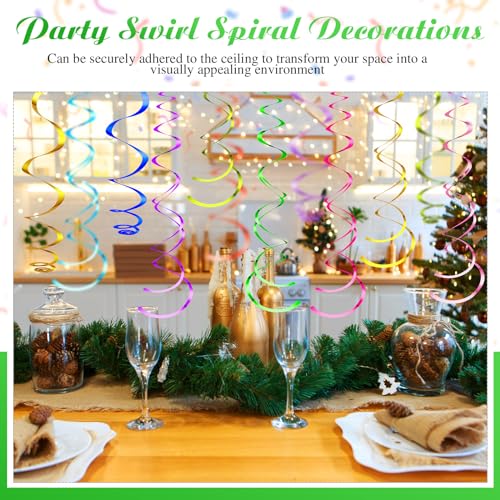 Image of 36 Pcs Hanging Swirl Party Decorations Plastic Streamer Swirls Spiral Party Decorations for Ceiling Birthday Wedding Baby Shower Graduation(Multicolored)