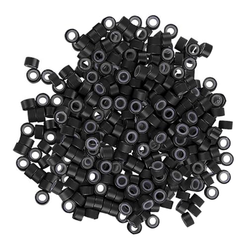 Itadaku 500 PCS Micro Link Rings Hair Extension Beads, 5.0mm Silicone Lined Beads for Feather and Braids, Extension Tool for Women & Men (Black)