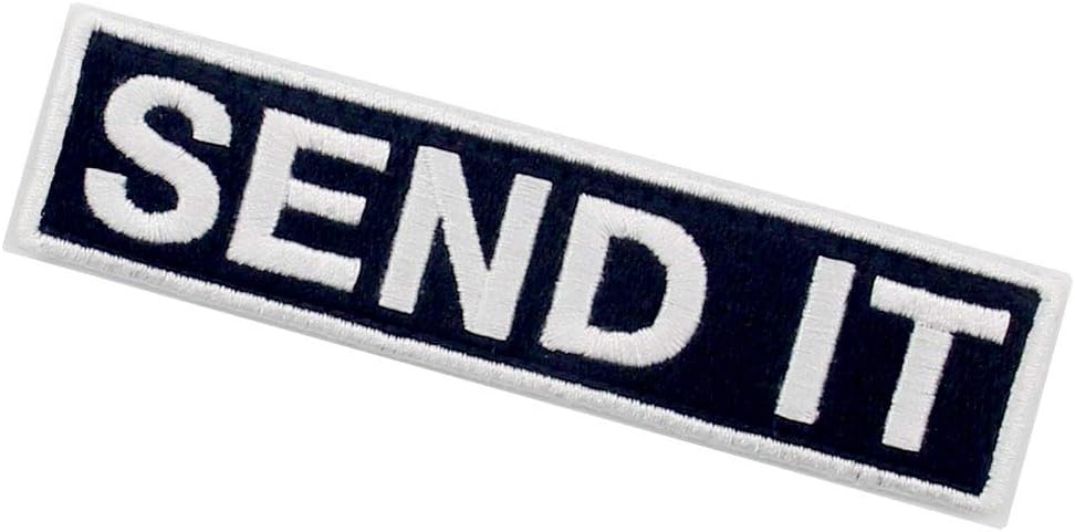Send It Embroidered Patch Tactical Morale Applique Fastener Hook & Loop Emblem, White & Black