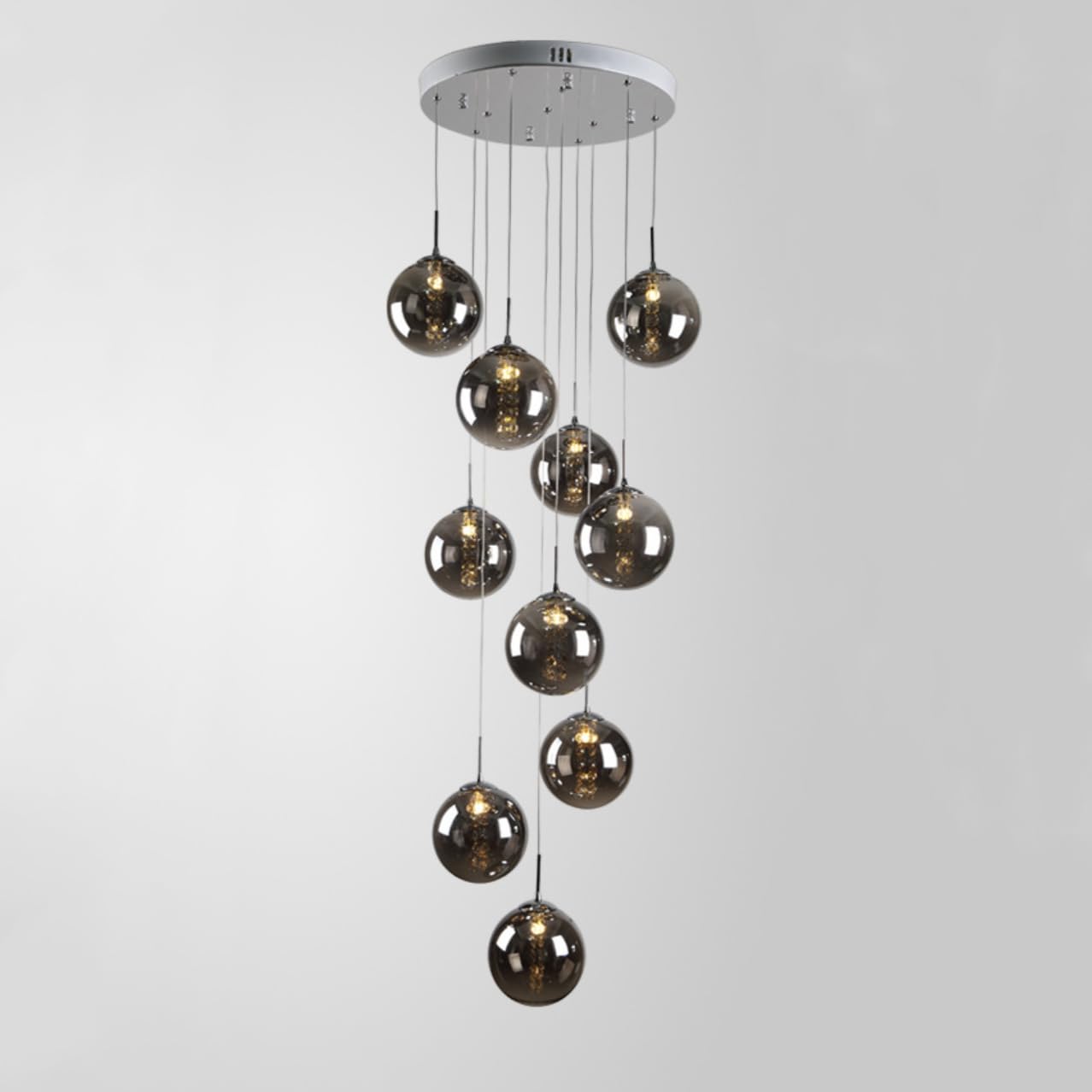 KXEcoLife Contemporary Gray Crystal Pendant Light - 3 Bulb Staircase Chandelier, Modern High Ceiling Fixture for Stylish Home Decor Ideal Stairways and Entryways