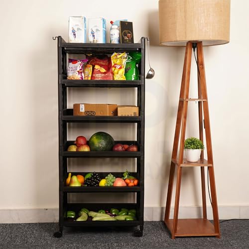 Image of LEOPAX 6 Layers Plastic Rolling Storage Rack | Multipurpose Stackable Storage Rack with Wheels for Kitchen Laundry Room Bathroom Office Home - Black (50 x 30 x 117cm)