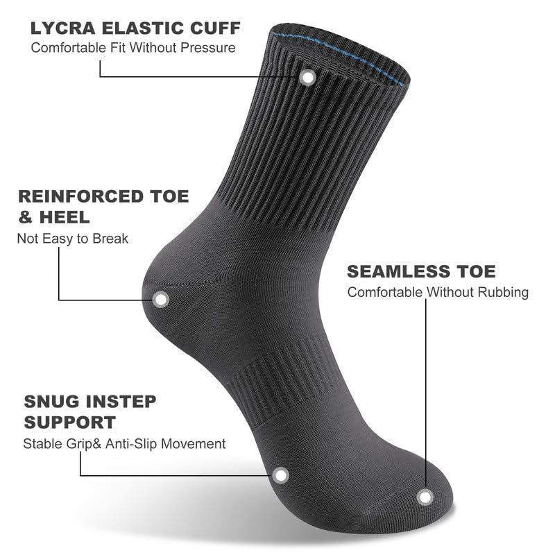 2 Pairs Cotton Men's Crew Socks,Athletic Cushioned Sport Running Calf Socks,Seamless Toe Design,Durable, Soft, Breathable, High Stretch,Size 7-11 white and blue3