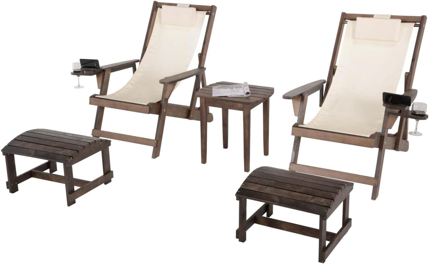 W Unlimited Romantic 5-Piece Wood and Canvas Adirondack Furniture Set in Brown
