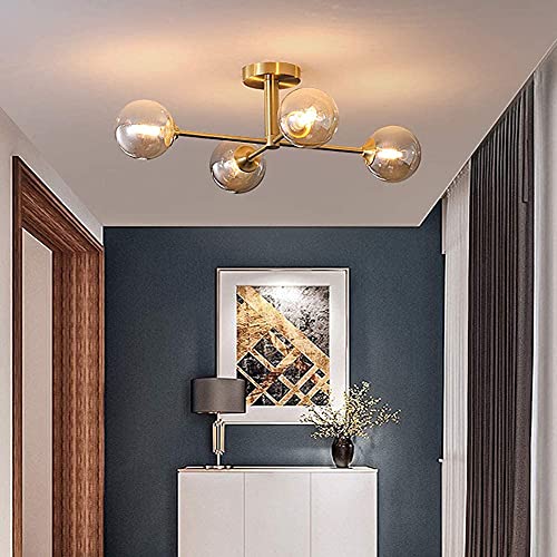 Plafonnier salon laiton G9 lustre suspension verre moderne - 3