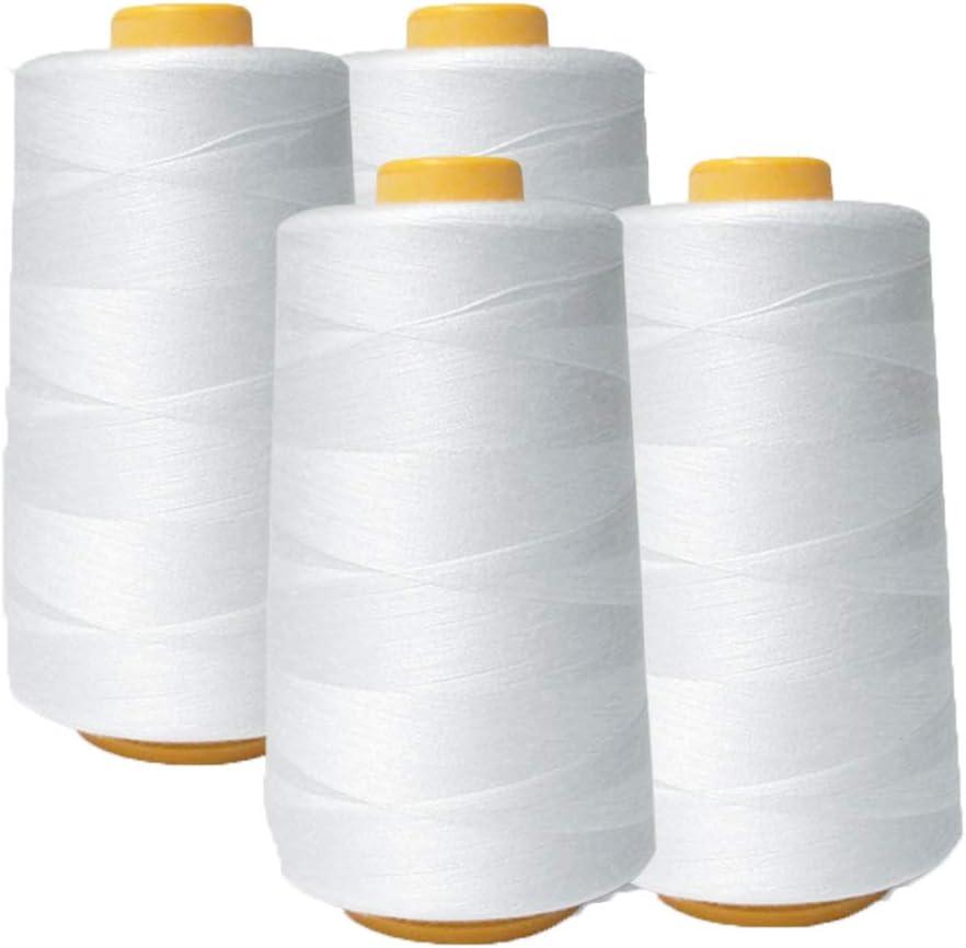 AK Trading 4-Pack White Serger Cone Thread (6000 Yards Each) of Polyester Thread for Sewing, Quilting, Serger