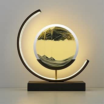 VyhPJg Round LED Sandscape Lamp with Black Base, 3 Color Dimmable ...