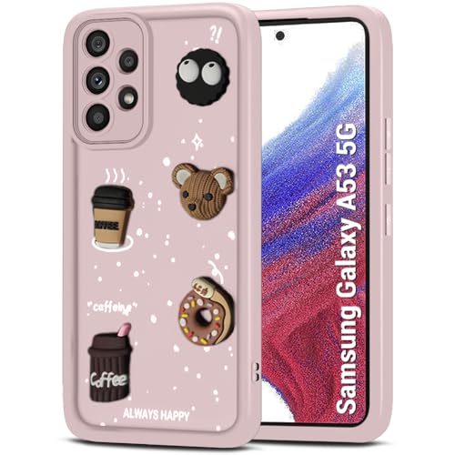 Image of TheGiftKart Back Cover Case for Samsung Galaxy A53 5G | Cute Fun Cartoon 3D Bear Coffee Case | Full Camera Protection | Shockproof Back Cover Case for Samsung Galaxy A53 5G (Silicone, Pink)