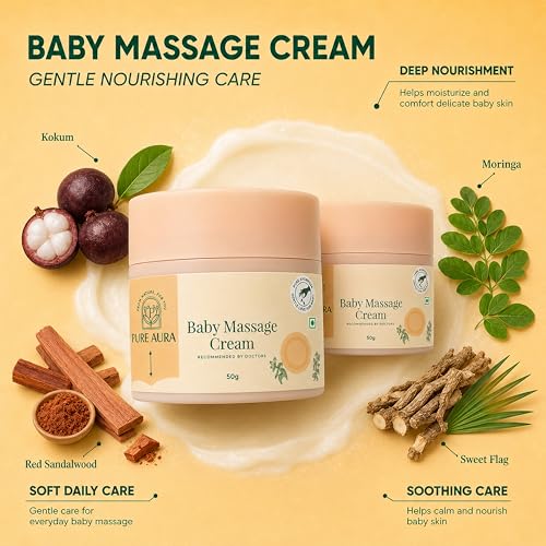 Image of Pure Aura Baby Massage Cream 50g - Doctor Recommended Ayurvedic Baby Cream with Natural Herbs | Chemical-Free Nourishing & Soothing Care for Newborns & Kids