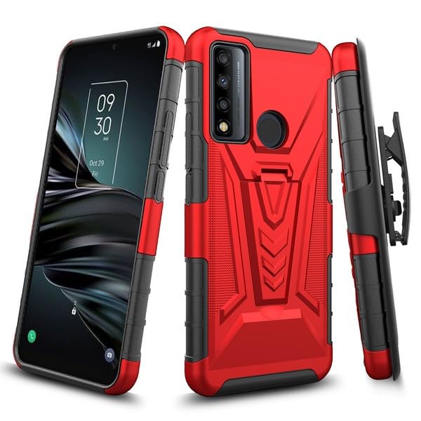 Eaglecell - for TCL 30 XE 5G - Shockproof Phone Case w/Belt Clip Holster - CV1 Red