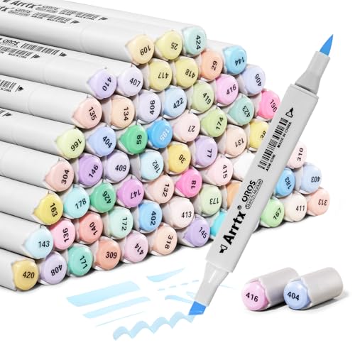 Arrtx Pastel Markers Oros 66 Colors, Oros Dual Tip(Brush & Chisel) Sketch Art Markers for Artist Adult,for Sketching, Coloring, Calligraphy,Drawing