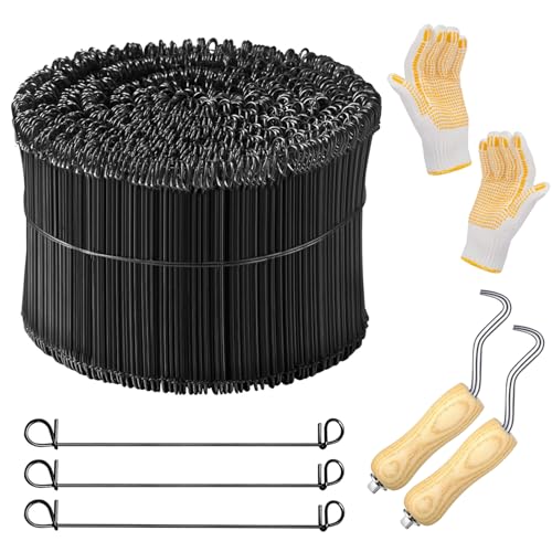 1000 Pcs Rebar Tie Wire-16 Gauge 6 Inch Double Loop Annealed Steel Rebar Ties with 2 Pcs Tying Tools & Protective Work Gloves for Gardening Fencing Construction Concrete Reinforcement
