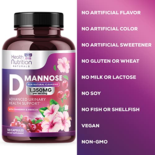 D-Mannose With Cranberry Extract 1350 Mg Complex - Fast-Acting Urinary Tract Health Support, Natural Non-Gmo & Vegan Capsules, Flush Impurities, Extra Strength Dmannose For Women & Men - 120 Capsules #TOP6