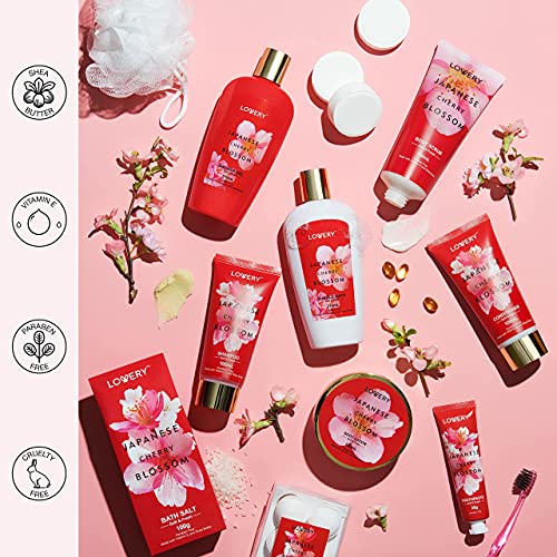 Home Spa Kit Gift Set, Japanese Cherry Blossom Bath Set, 25Pcs Shower Gel Body Lotion Shower Steamers Shampoo Tooth Paste & Brush In Leather Tote Bag Luxury Bath & Shower Package For Women #TOP3