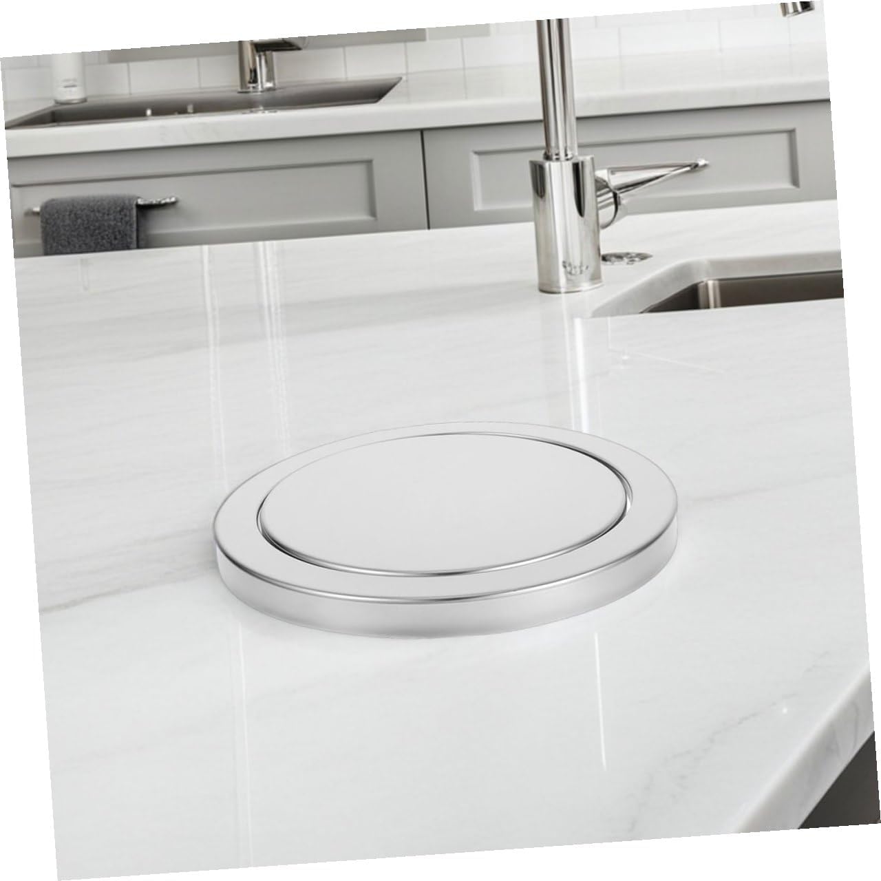 2pcs Stainless Steel Embedded Swinging Flap Trash Can Lid for 21.5-24cm Opening, Countertop Bathroom Waste Cover Replacement, round Recessed Kitchen Trash Bin Accessory