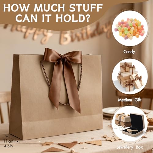 Image of JMANNI Gift Bags with Handles, 13 inch Medium Gift Bag for Presents, 8 Pcs Bags with 16 Tissue Paper and 8 Cards for Baby Shower Wedding Bridal Shower Mother's Day Birthday Party (brown