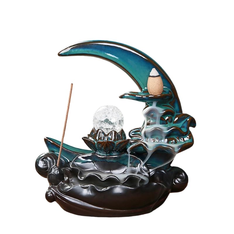 BRZU Ceramic Backflow Incense Burner River Shape Meditation Yoga 6.3in