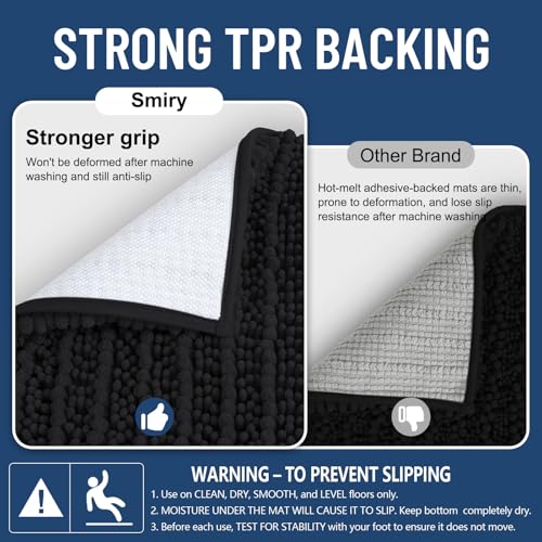 Image of Smiry Bathroom Rugs Mat 30x20, Extra Soft Absorbent Chenille Bath Rugs, Non Slip Rubber Backing Machine Washable Quick Dry Bath Mats for Bathroom Floor, Tub, Shower, Home Decor Accessories, Black