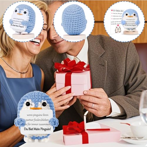 BOAITE Ich Liebe Dich Geschenke für Frauen Männer, Geschenk für Paar- Gestrickter Pinguin, Partner Geschenke, Hochzeitstag, Jahrestag für Sie Ihn, Liebes Geschenk für Ihn Sie