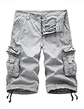 FOURSTEEDS Women's Cotton Casual Zipper Multi-Pockets Twill Bermuda Drawstring Women Cargo Shorts Light Grey US 2