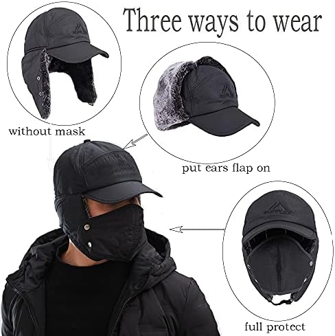 Winter Bomber Hats Unisex Trapper Trooper Hat with Ear Flap Full Face Cover Protect Warm Windproof Baseball Ski Hunting Cap for Skating Skiing or Other Outdoor Activities