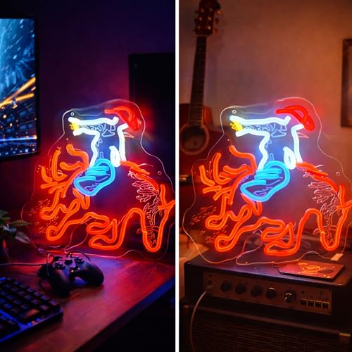Image of Riding Horse LED Neon Sign,Man with Cowhat Western Style Wall Decor with Acrylic Backing, Dimmable USB Powered Neon Light for Bar, Man Cave, Ranch & Rustic Home Decor Holiday Birthday Gift