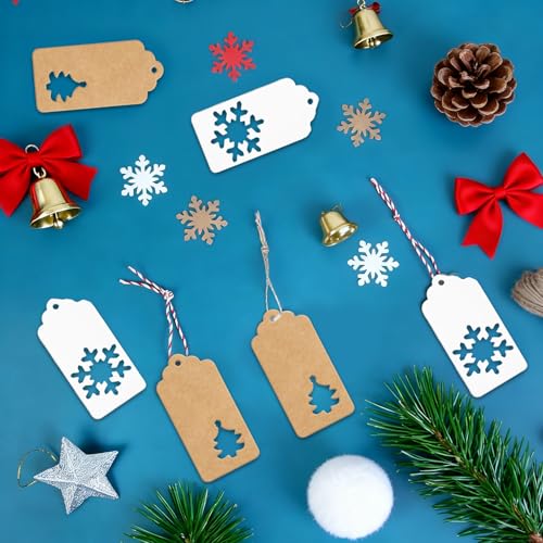 Etiquetas de Navidad con cuerda de papel kraft LEOUEANR de alta resistencia 6