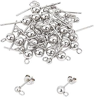 UNICRAFTALE about 30pcs 3/4/5mm Ball Stud Earring with Ear Nut Hypoallergenic Steel Earring with Loop Silver Color Earring Finding for DIY Earrings Jewelry Making