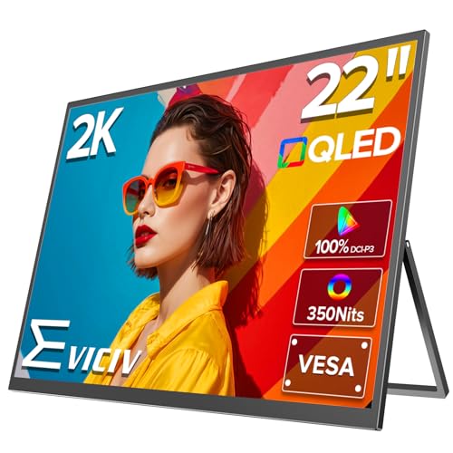 EVICIV Monitor portátil de 22 pulgadas, monitor portátil 2K para laptop, soporte ajustable de 180° y Vesa, Freesync, Hdr, 350Nits, Qhd Ips, tipo C, Hdmi | Pantalla lateral grande para juegos de viaje