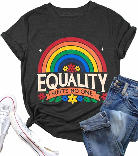 Pride Shirt for Women Rainbow Equality Hurts No One T-Shirt Short Sleeve LGBTQ Gay Tee Tops