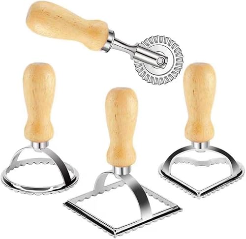 Juego de sellos para ravioles, cortador de ravioles, cortador de sellos para ravioles con juego de ruedas de rodillo, molde redondo y cuadrado para